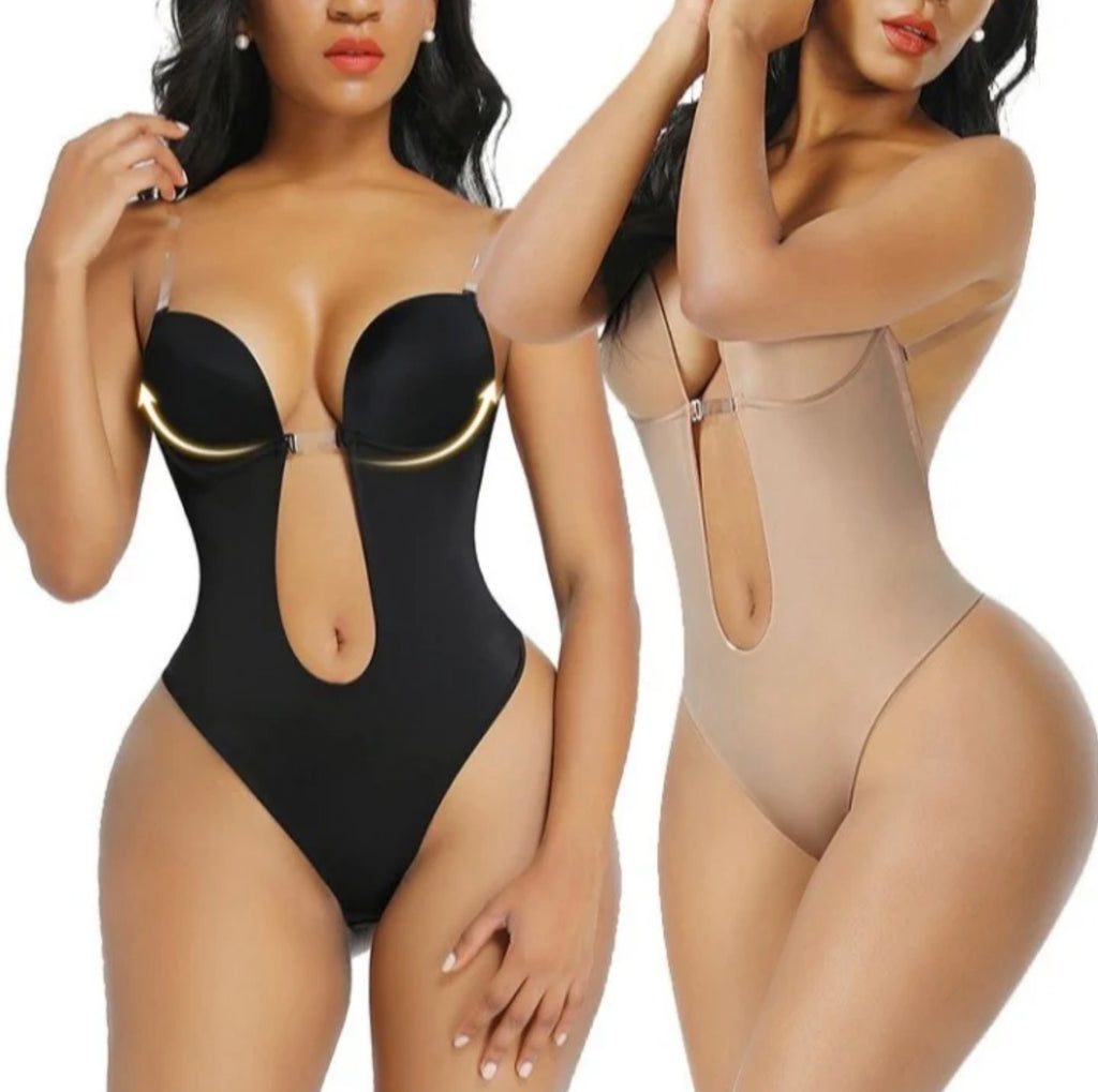 U Plunge Bra Backless Thong Bodysuit-Seamless,Shapewear,LowCut,Sexy,Comfort